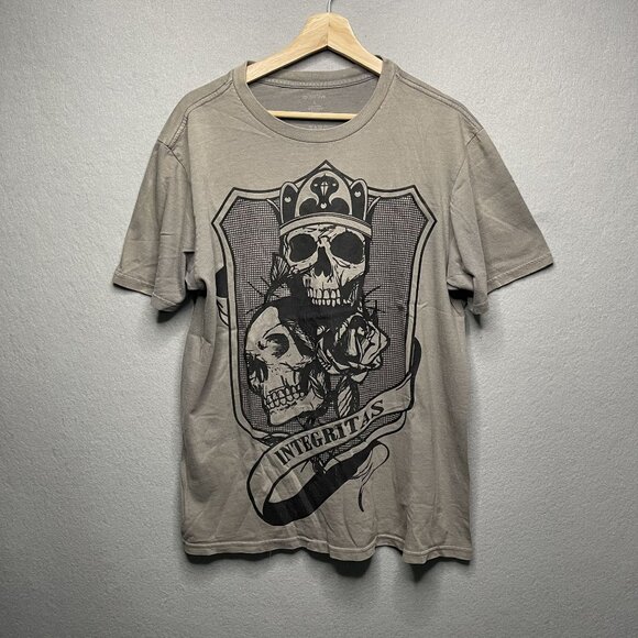 Vintage Y2K Anchor Blue Skull Graphic Integritas Graphic Tee L - Picture 1 of 8